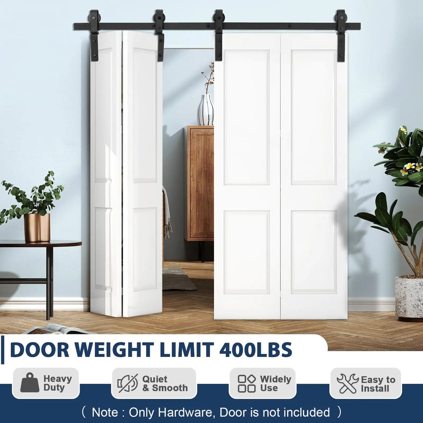 Heavy Duty Bi-Folding Sliding Barn Door Hardware Kit Quiet Side-Mounted Roller – 2/4 Bifold Doors For Closet Laundry Bedroom