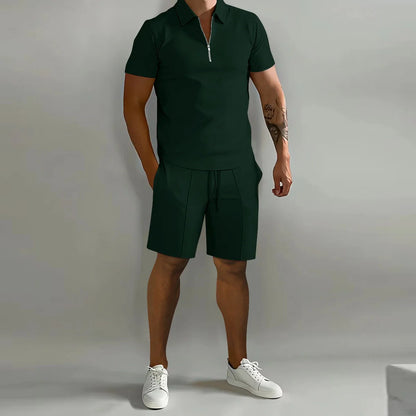 Cross border Amazon Men's Set 2025 Autumn New Men's Polo Casual Loose Short sleeved Shorts Sports Set