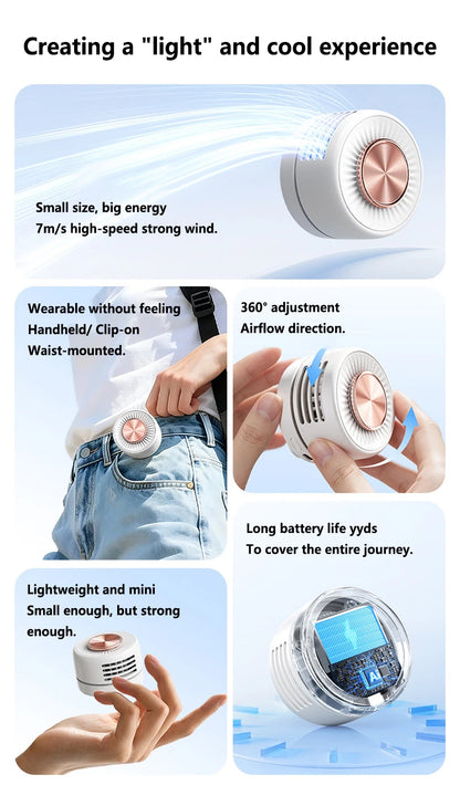 Lenovo Portable Bladeless Clip Fan 360° Rechargeable Mini USB Desk Fan Small Cooling Fan for Outdoor Travel Office