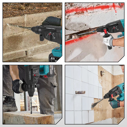 YOFIDRA 26mm Brushless Electric Rotary Hammer Cordless Multifunctional Impact Hammer Drill Power Tools For Makita 18-21V Battery Pin