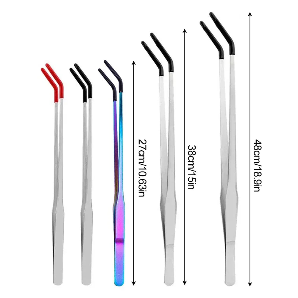 Stainless Steel Reptile Feeding Tongs with Rubber Tips - Straight & Curved Aquarium Pet Tweezers for Safe And Easy Feeding
