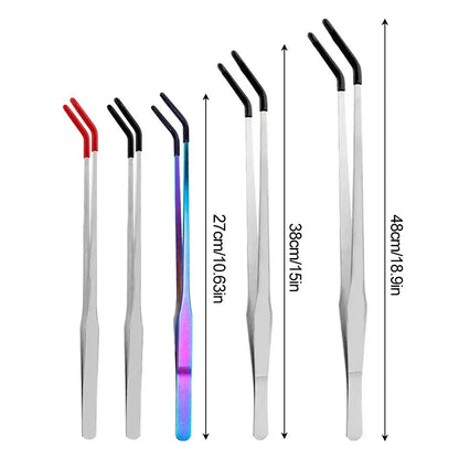 Stainless Steel Reptile Feeding Tongs with Rubber Tips - Straight & Curved Aquarium Pet Tweezers for Safe And Easy Feeding