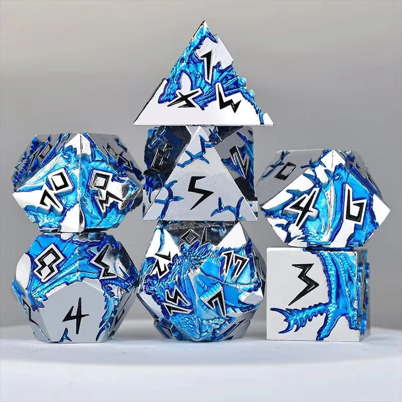 D&D Dice 7 Die Metal DND Dice Set, Weighted Metallic for Dungeons and Dragons Dice Set, Polyhedral D and D Dice Roleplaying Cube