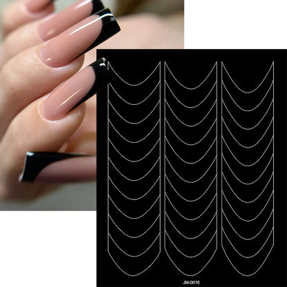 1pcs Curved French Lines Nail Art Stencils Stickers V-shaped Pattern Classic French Nail Decals Drawing Line Aid Nail Sticker To