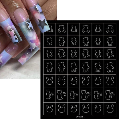 24-Design Airbrush Stencil Nail Stickers 1Pcs Butterfly/Heart/French Line Nail Decal Adhesived DIY Nail Template Airbrush Slider