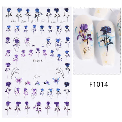 1PCS Marbled Nail Sticker 3D Abstract Lines Sticker Nail Art Supplies Nail Decals Y2K Laser Butterfly Ladies Nail Art Decoration