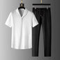 Summer Linen Set Men's Short Sleeve T-Shirt Tang Suit Style Casual Men's Wear Complete Set Lightweight Ice Silk Material