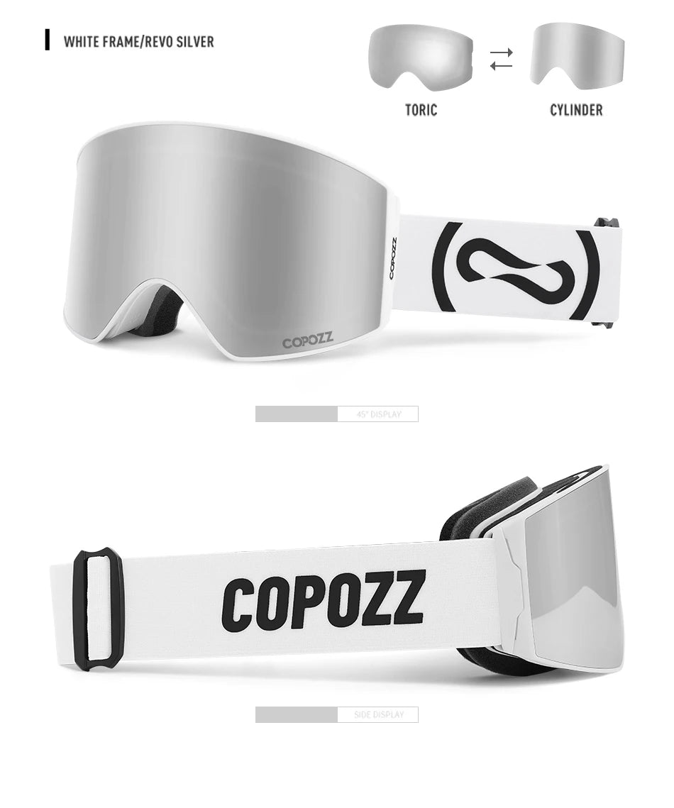 COPOZZ Magnetic Ski Goggles UV400 Protection Anti-Fog Ski Glasses Men Women Quick-Change Lens Snowboard Goggles with Two Options