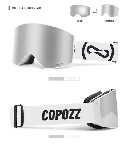 COPOZZ Magnetic Ski Goggles UV400 Protection Anti-Fog Ski Glasses Men Women Quick-Change Lens Snowboard Goggles with Two Options