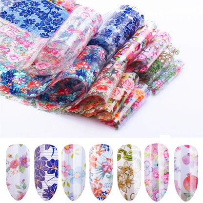 16Pc Holographic Nail Foil Set Starry Transfer 20*4cm Sticker Laser Flowers Leopard Mix Design Decal DIY Nail Art Decoration