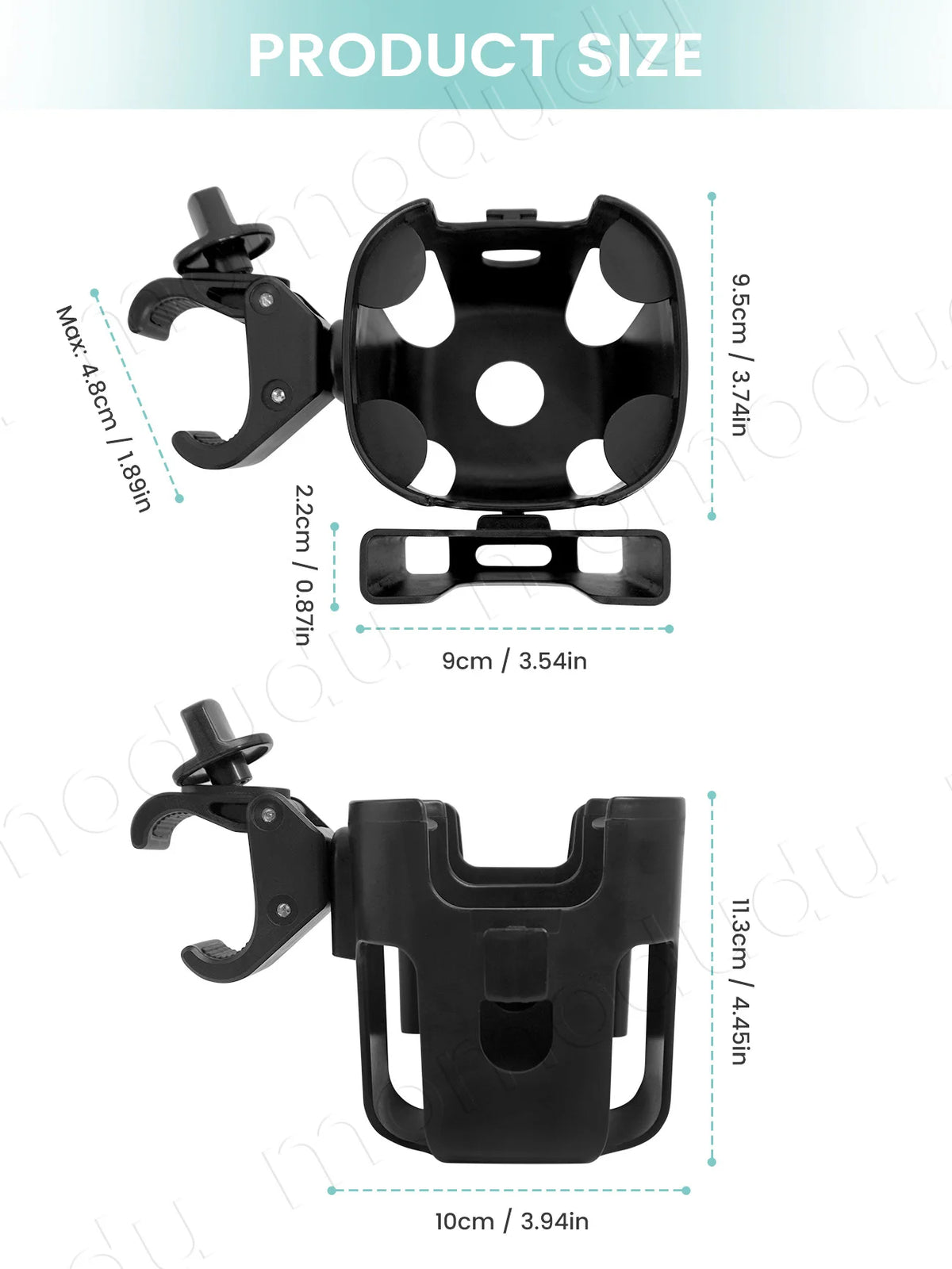 2-in-1 Large-Size Universal Stroller Cup Holder with Phone Holder - 360° Rotatable Adjustable Clamp, Detachable Stand
