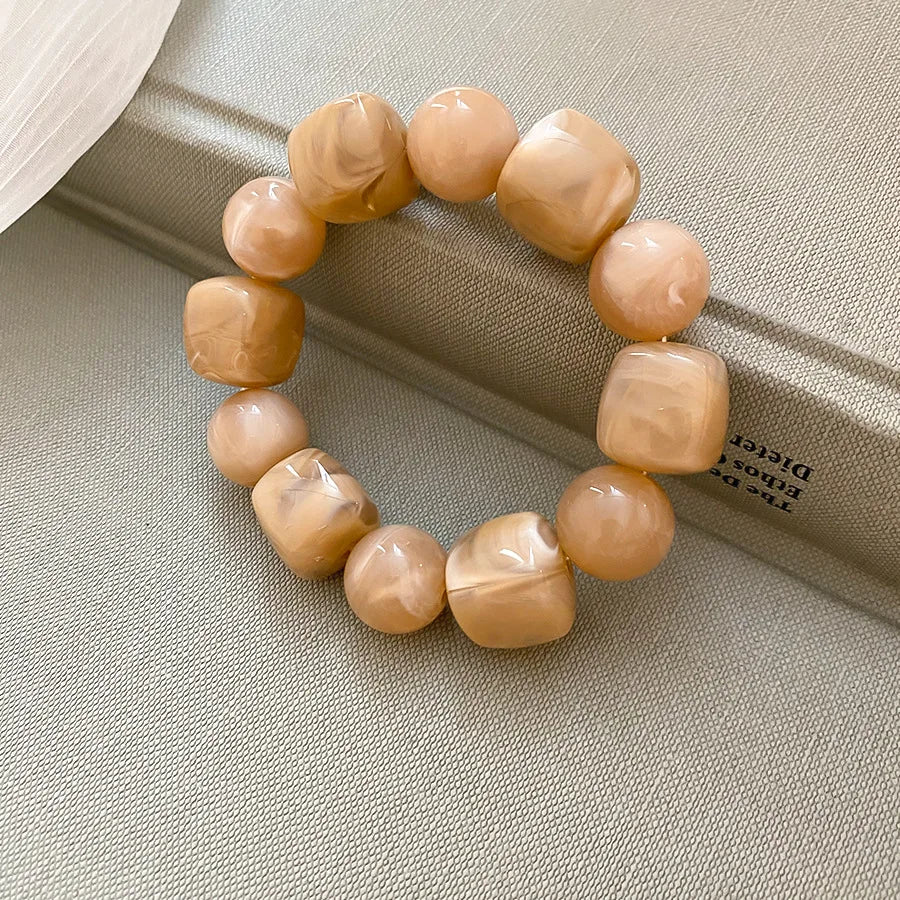 Multicolor Irregular Acrylic Beaded Bangles for Women Geometric Smudge String Bracelet Beach Vacation Style Couple Jewelry W
