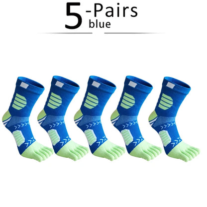 5 Pairs Sport Toe Socks Compression Pure Cotton Sweat-Absorbing Colorful Bike Marathon Fitness Outdoor Basketball 5 Finger Socks