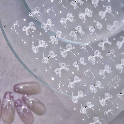 3D White Bowknot Flower Nail Art Sticker Ultra-thin Self-Adhesive Slider Summer Nail Art Decal Decoration DIY Manicure Accesorie