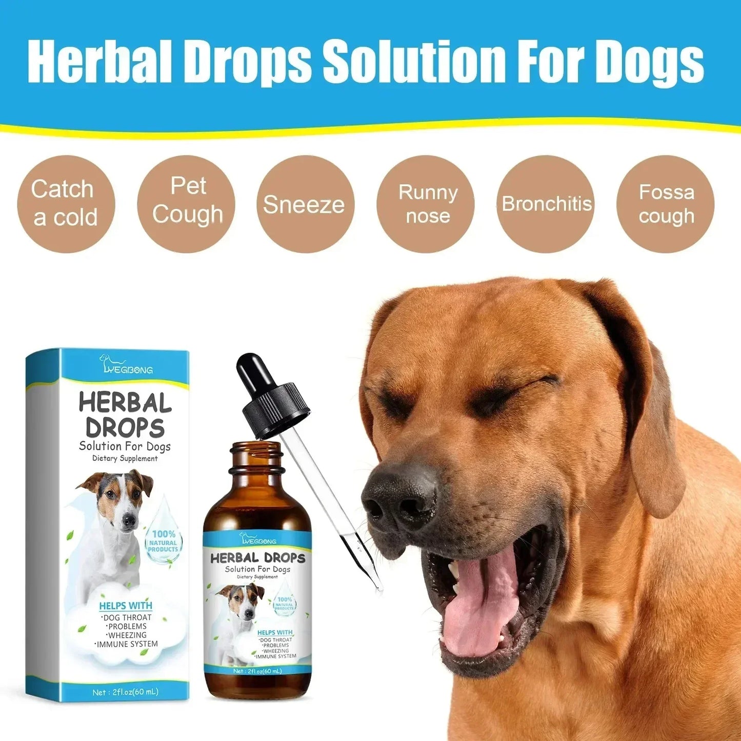 Pet Cough Relief Drops for Dogs, Soothing Throat Support for Sneezing, Natural Respiratory Aid Treat, Helps Immunity Daily Care