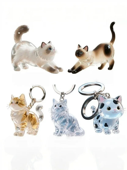 Cute Animal Fur Capsule Keychain, Transparent Cat Hair Bag Pendant, Souvenir Collection and Gift Decorative Accessory
