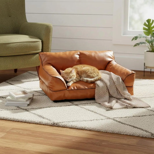 Leather Pet Sofa Bed Removable and Cleanable Cat Sofa for Small Dogs