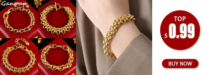 GANPUP 316L Stainless Steel Metal Beads Charms Bracelet Bangle for Women Texture Trendy Wrist Chain Jewelry Gift Bijoux Femme