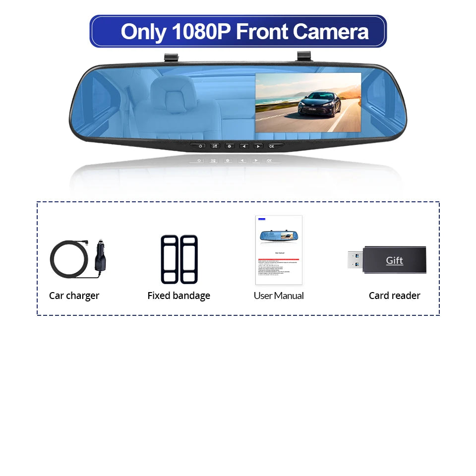 4.3 Inch 1080P Night Vision Camera Dual Lens DVR  Rearview Mirror Dashcam Car Dvr Dash Camera Car Video Recorder Auto Bluck Box