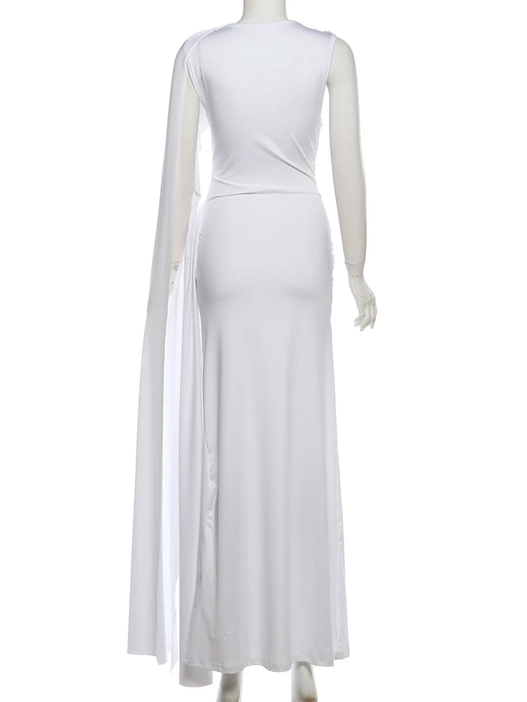 Weird Puss Elegant Party Dress Woman Ruched o-Neck Sleeveless Irregular Ribbon Metal Trim Classic Chic Birthday Banquet Vestidos
