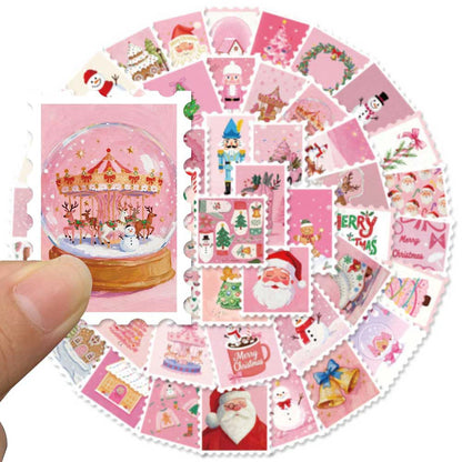 10/30/50pcs Cartoon Pink Christmas Stamps Stickers Cute Santa Claus Aesthetic Decals Luggage Notebook Phone Graffiti Sticker Toy