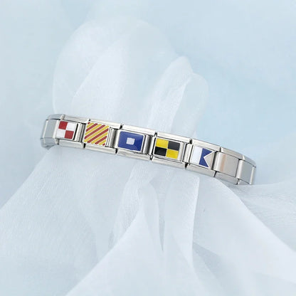 Hapiship Fashion Navy Ship International Maritime Signal Code Nautical Flag Charm Links Fit 9mm Stainless Steel Bracelet DJ391