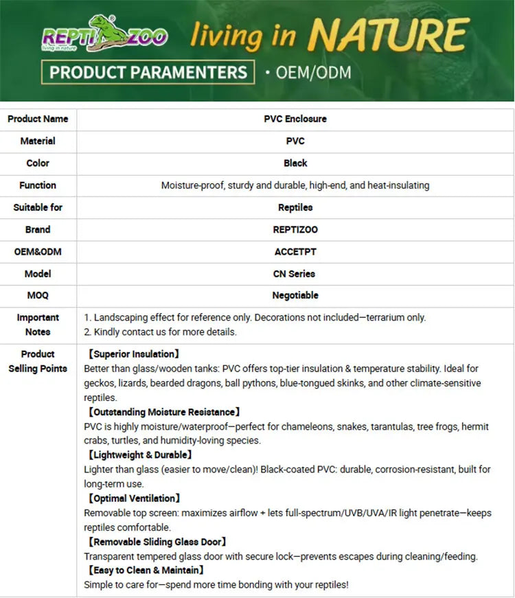 Eco-Friendly Durable PVC 120 Gallon Large 4x2x2 Reptile Feeding Enclosure Cage
