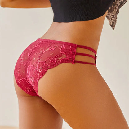 3PC/Set Women's Sexy Floral Lace Panties Low Rise Hollow Out Briefs Transparent Underwear Female Elastic Straps Soft Lingerie