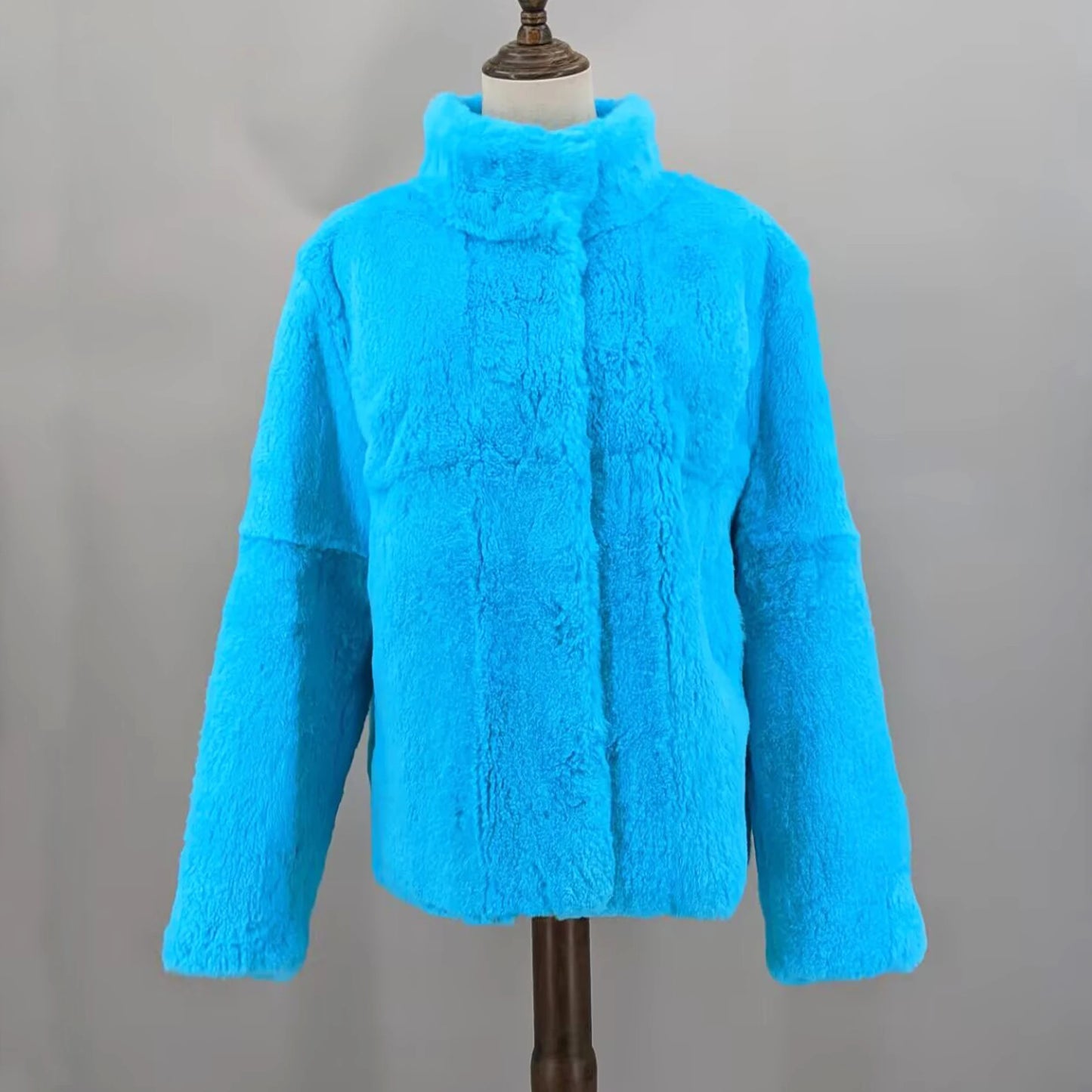 Women Real Rabbit Fur Coat High Collar Winter Jacket Make of One Rabbit Fur Cross Mink Pattern