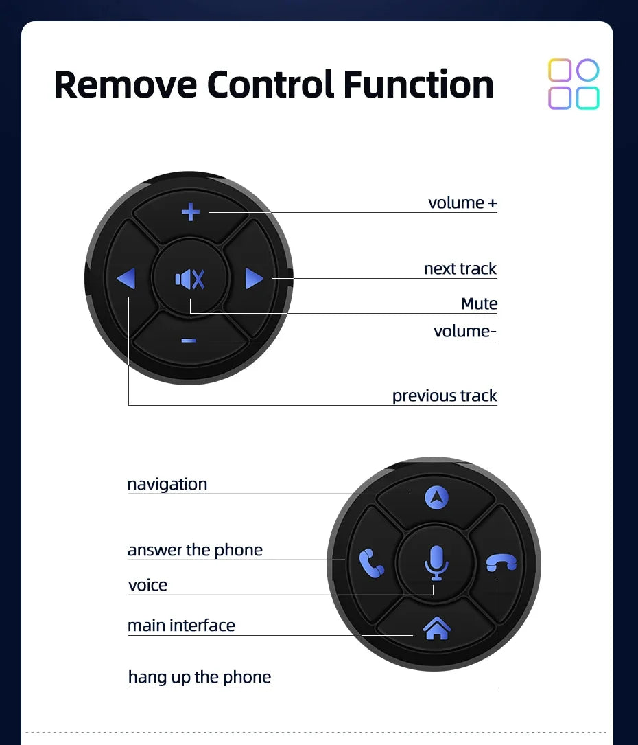 Junsun Universal Car Wireless Steering Wheel Control Button for for Android Autoradio 8 Key Functions Cup Shape With LED Light