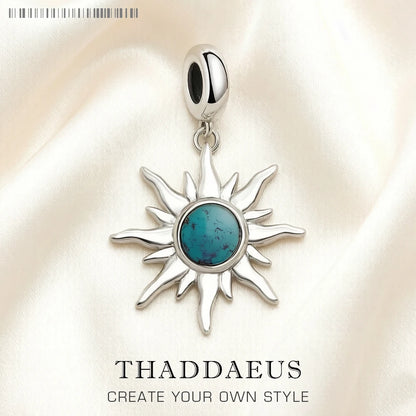 Blue Stone Sun Dangle Charm For Women Men 925 Sterling Silver Pendant Jewelry Trendy Gift