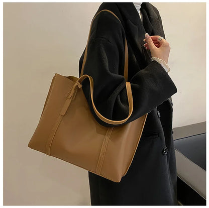 Large Capacity Women's Bag, New Soft Leather Tote Bag, Casual and Versatile Single Shoulder Bags for Woman Korean Style Handbags