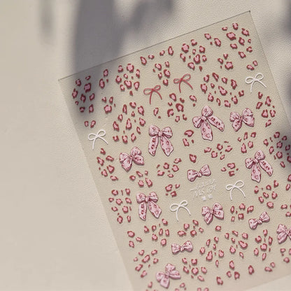 Autumn Winter Leopard Print Bow Nail Art Stickers 3D Thin Tough Nail Sticker Cute Bow Self Adhesive Nails Decorations Decals DIY