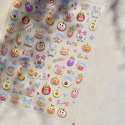5D Pudding Jelly Dessert Fruit Cherry Pink Claw Print Bowknot Tie knot Love Heart Stars Nail Art Sticker Adhesive Manicure Decal