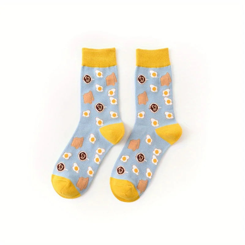 1 pair of food series creative avocado printed pattern medium tube socks for men  trendy socks for couples  socks men socks