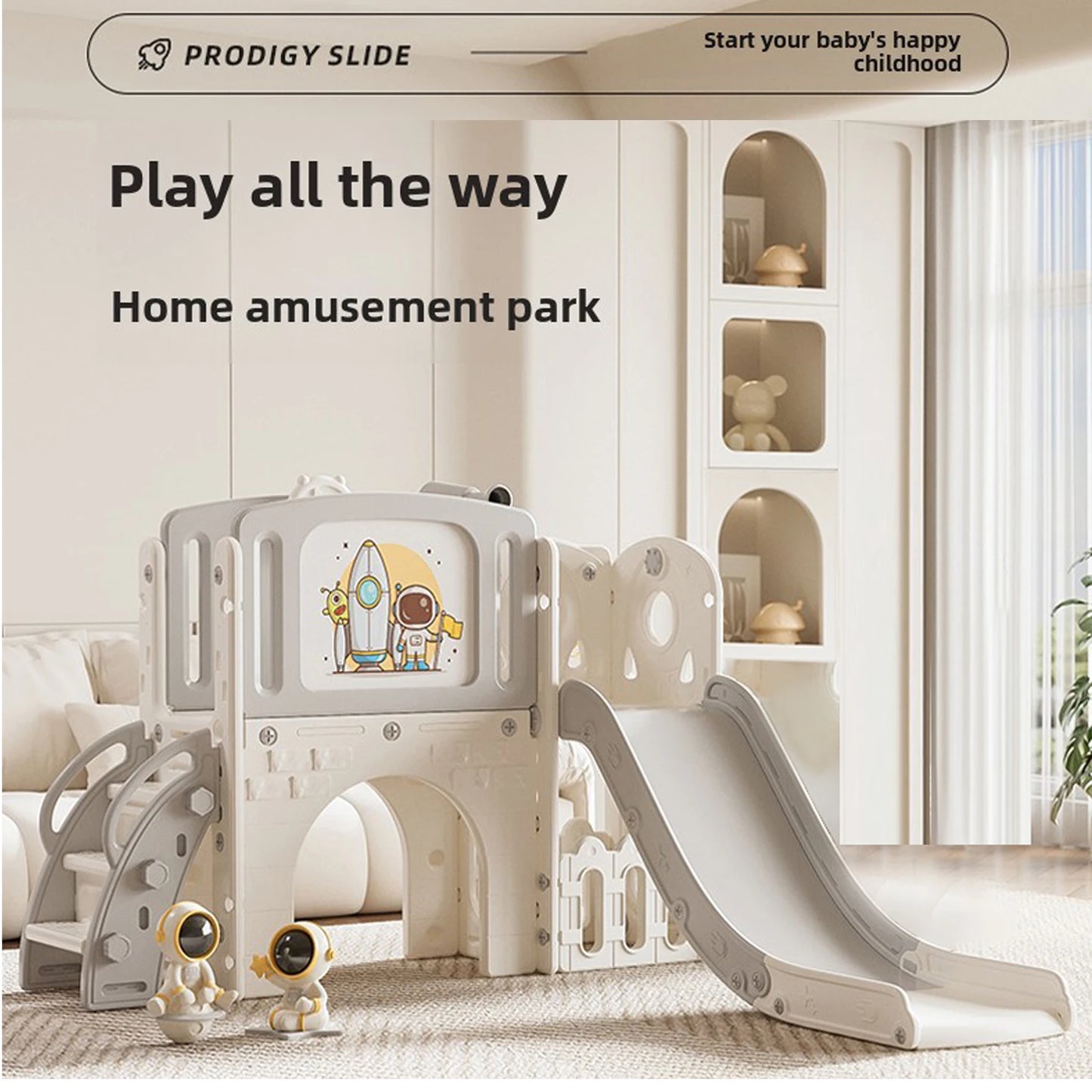 HDPE Toddler Slide 6-in-1 Indoor Outdoor Playset Kids Climber Playground with Extra Long Slide Basketball Hoop Tunnel Telescope & Steering Wheel 50kg Max Load Activity Center for Ages 1+