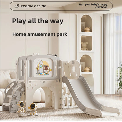 HDPE Toddler Slide 6-in-1 Indoor Outdoor Playset Kids Climber Playground with Extra Long Slide Basketball Hoop Tunnel Telescope & Steering Wheel 50kg Max Load Activity Center for Ages 1+
