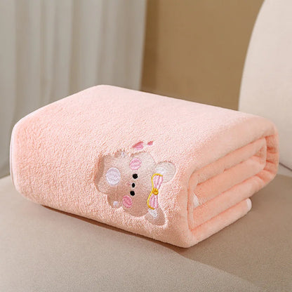 Baby Bath Towel Infant Swaddle Blanket Wrap Kids Cute Animal Embroidered Fleece Blanket Children's Soft Bathrobe Kids Blanket