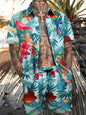 Men's New Hawaiian Short-Sleeved Shirt Shorts Set Summer Daily Travel Shirt Beach Casual Drawstring Shorts Jungle Print Set