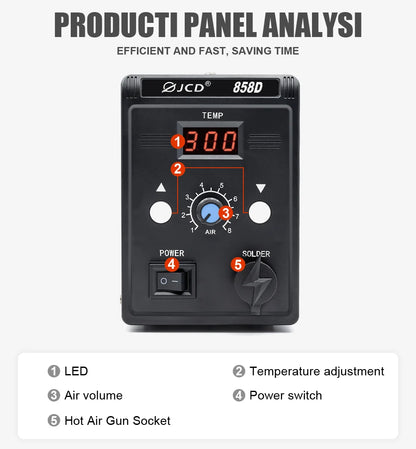 JCD Hot Air Gun 858D 700W BGA Rework Solder Station Soldering Heat Air Gun Station 220V / 110V For SMD SMT Welding Repair Tools