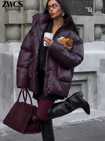 Vintage Zipper Cotton Coat Women Hooded Full Sleeve Pockets Drawstring Overcoats 2025 Winter New Lady Fashion Warm Streetwear