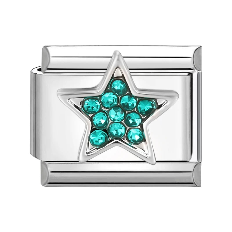 Shiny Zircon Stars Heart Bow Knot Butterfly Italian Charm Links Fit 9mm Stainless Steel Bracelet Women Jewelry DIY Making Gifts