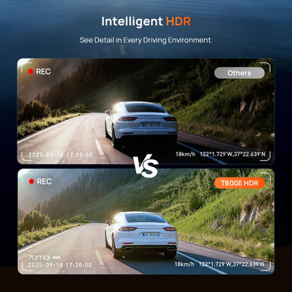 70mai 4K T800E 3-Channel Dash Cam Front Rear Interior 3-in-1 Voice Control 24H Parking Supercapacitor GPS 4K Car DVR 70mai T800E