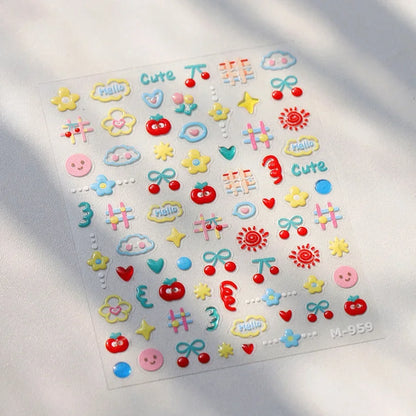 Collage Text English Letter Musical Note Star Graffiti Colorful 5D Love Heart Bowknot Nail Art Sticker Adhesive Manicure Decals