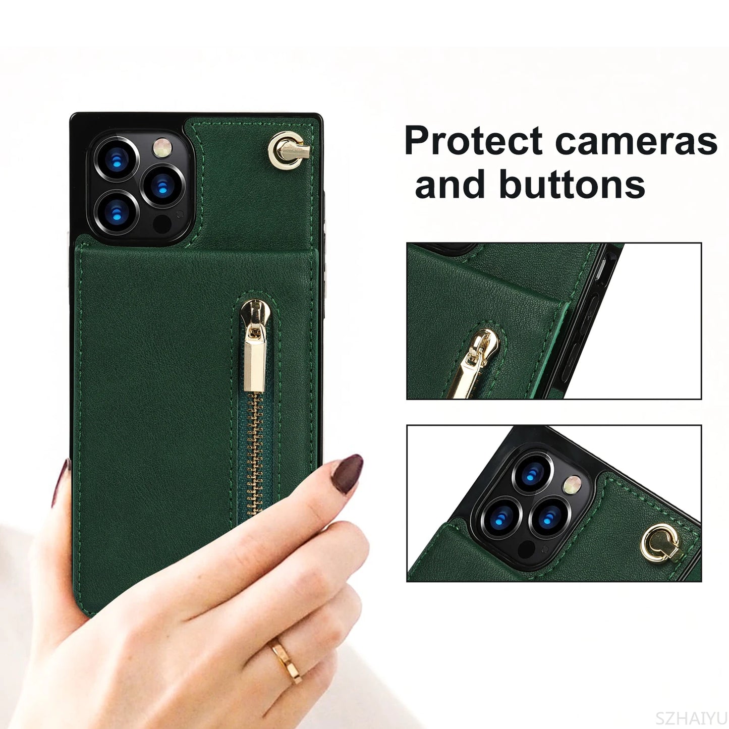 Zipper Wallet for IPhone 17 Air 16 16E 15 14 13 12 11 Pro Max Plus Case with Card Holder Lanyard Strap Crossbody Leather Cover