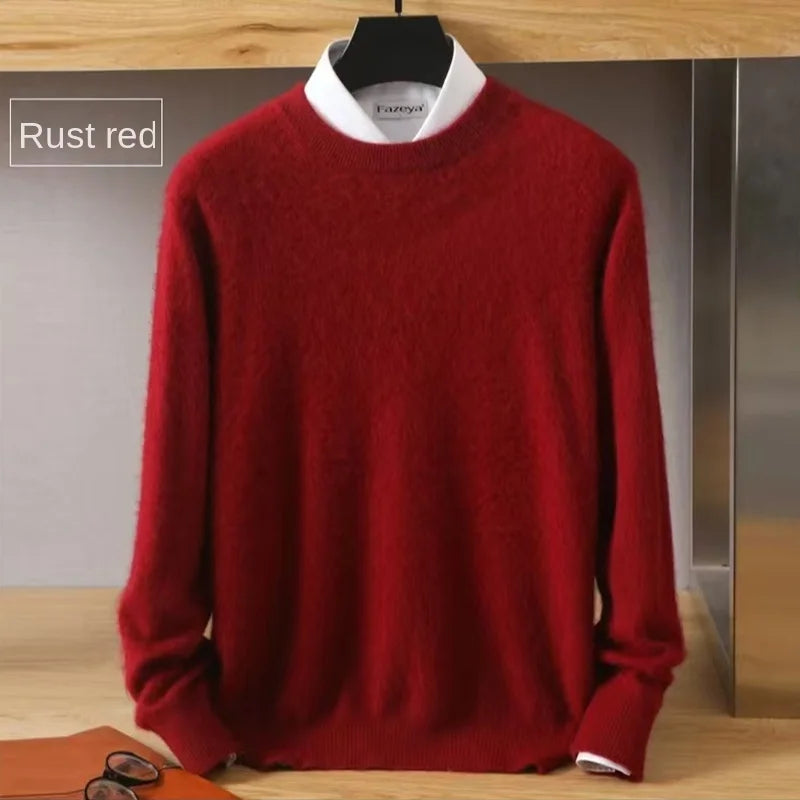 Men's 100% Pure Mink Cashmere Sweater O-Neck Pullovers Knit Large Size Mink Sweater Winter New Long Sleeve High-End Jumpers Tops