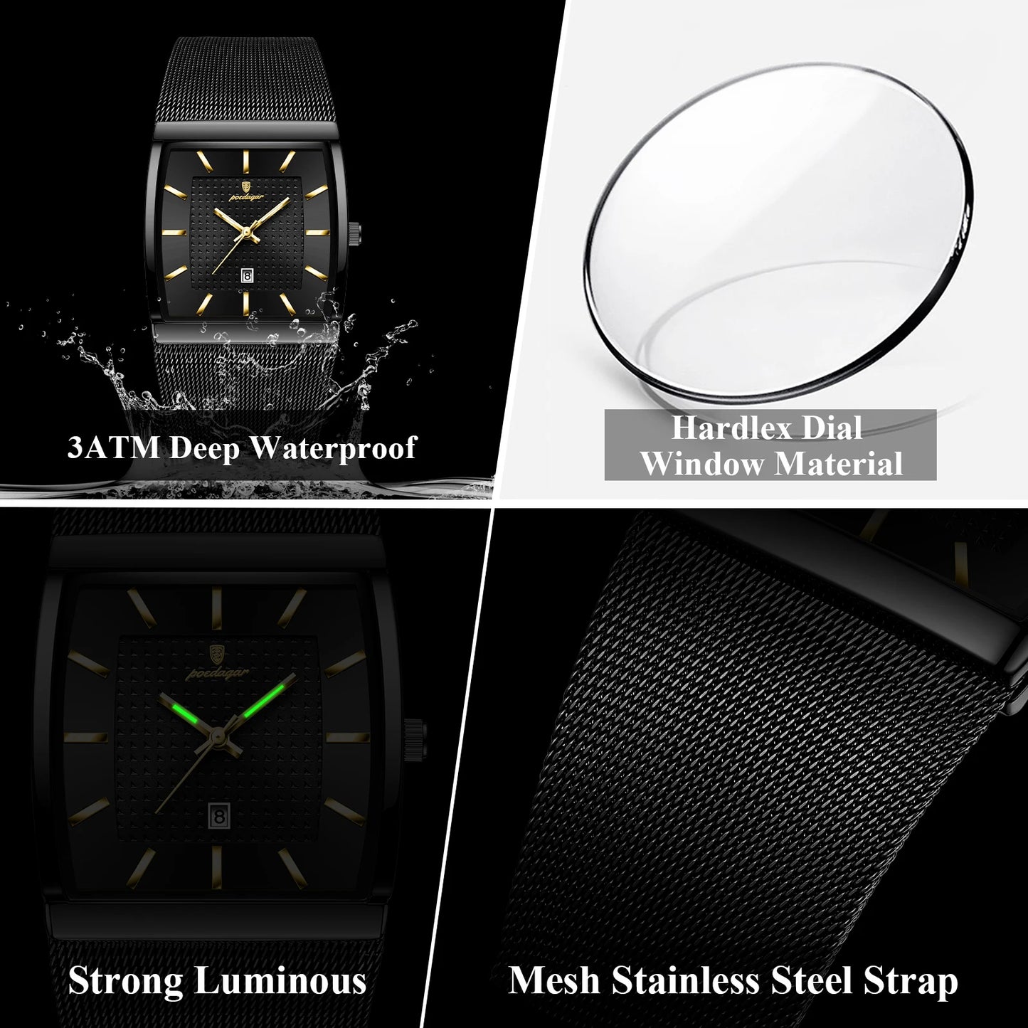 POEDAGAR Top Luxury Men Wristwatch Waterproof Luminous Stainless Steel Mesh Date Man Watch Fashion Business Quartz Men's Watches