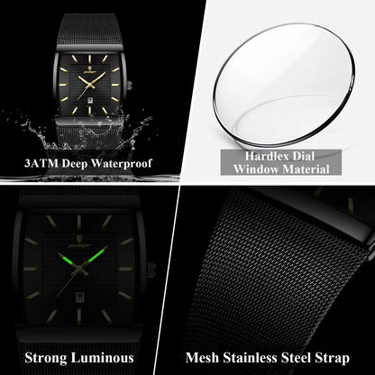 POEDAGAR Top Luxury Men Wristwatch Waterproof Luminous Stainless Steel Mesh Date Man Watch Fashion Business Quartz Men's Watches
