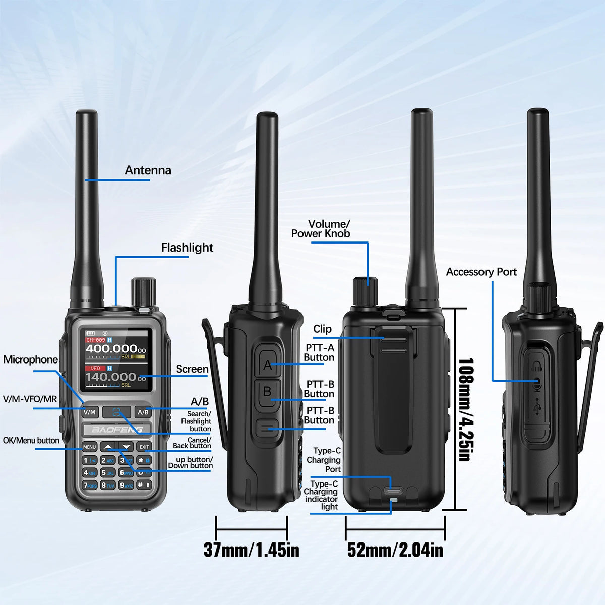 BAOFENG UV 5R Mini Walkie Talkie Dual PTT Bluetooth Programming Wireless Copy Frequency AM FM Long Range Small Size Ham Radio