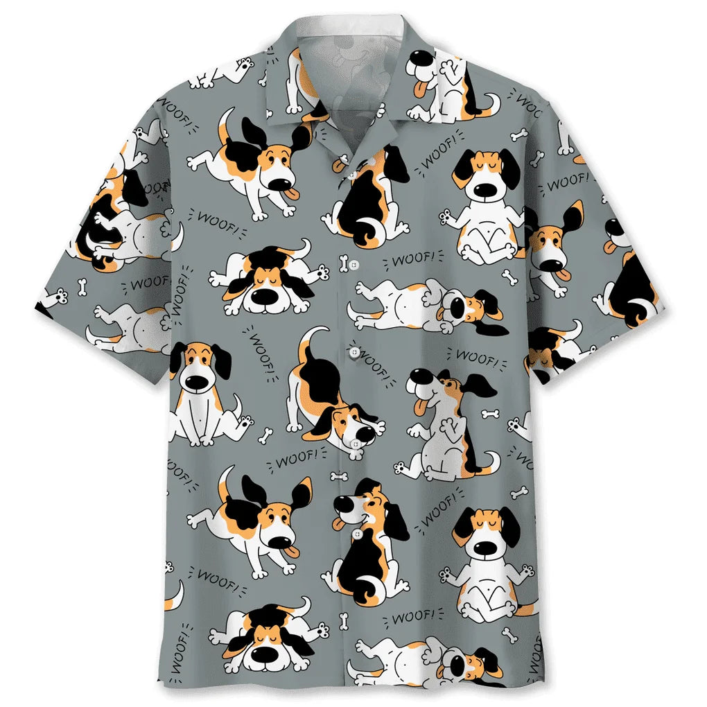 Cute puppy print Hawaiian men's short-sleeved shirt 2024 new casual lapel top fashion plus size